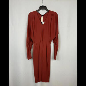 $2290 Marni Stretch Cady Kimono Sleeve Midi Dress Terracotta Size 40 IT, US 6